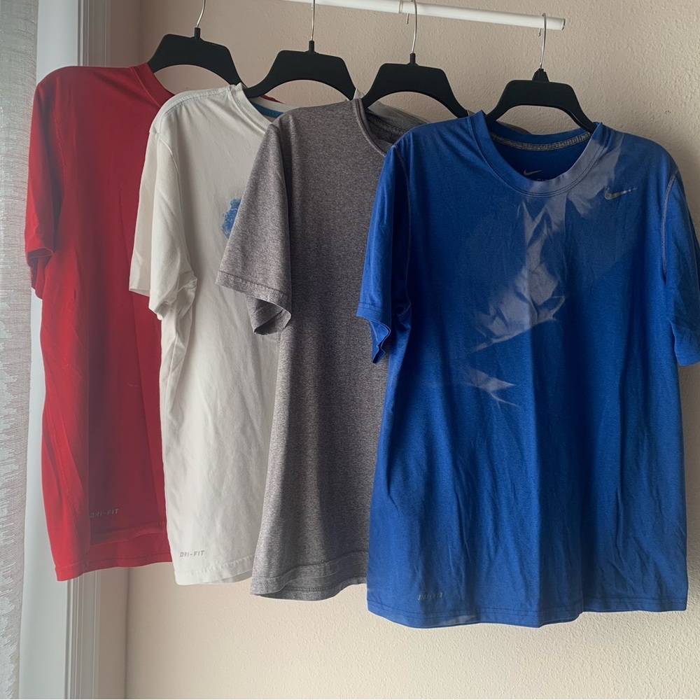 Lot 4 Nike Tshirt T shirt Dri Fit Cotton Blend Polyester M Red Blue Gray White